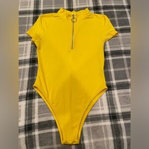 Colorful bodysuit high neck with zipper, size Small.
